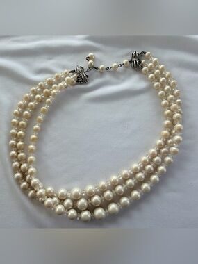 Triple Strand Ivory Faux Pearl Necklace